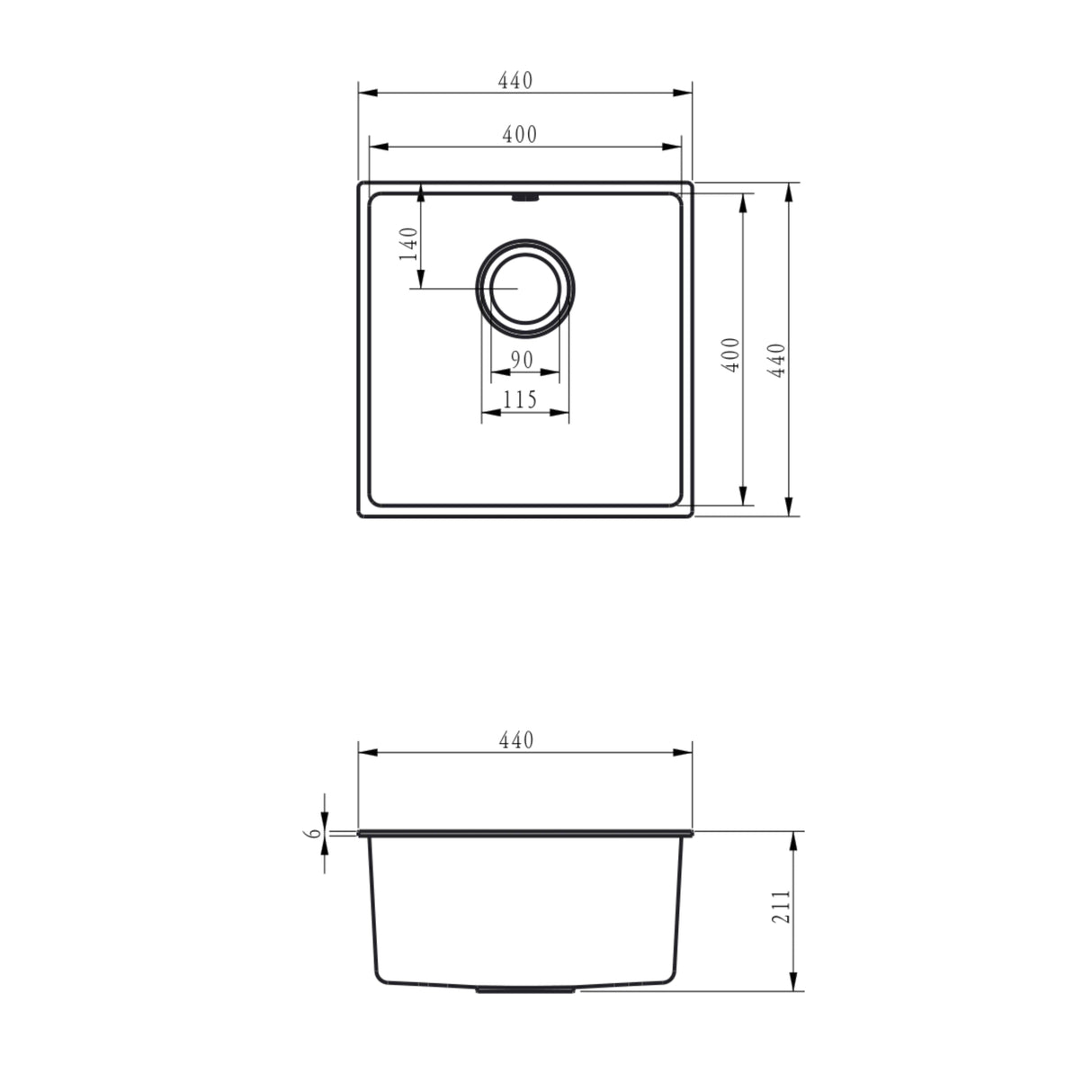 Ellsi Comite 1.0 Bowl Composite Undermount Kitchen Sink Gloss Grey 440mm x 440mm GLOSS GREY PDT-000105 LD