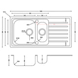 Ellsi Nur 1.5 Bowl Satin Stainless Steel Inset Kitchen Sink & Drainer Reversible 1000mm x 500mm SATIN S/S PDT-000518-64-65 LD