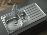Ellsi Nur 1.5 Bowl Satin Stainless Steel Inset Kitchen Sink & Drainer Reversible 1000mm x 500mm SATIN S/S PDT-000518-64-65 LS