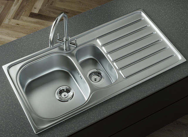 Ellsi Nur 1.5 Bowl Satin Stainless Steel Inset Kitchen Sink & Drainer Reversible 1000mm x 500mm SATIN S/S PDT-000518-64-65 LS