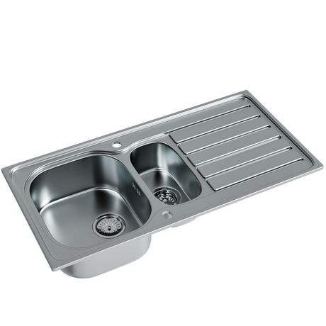 Ellsi Nur 1.5 Bowl Satin Stainless Steel Inset Kitchen Sink & Drainer Reversible 1000mm x 500mm SATIN S/S PDT-000518-64-65