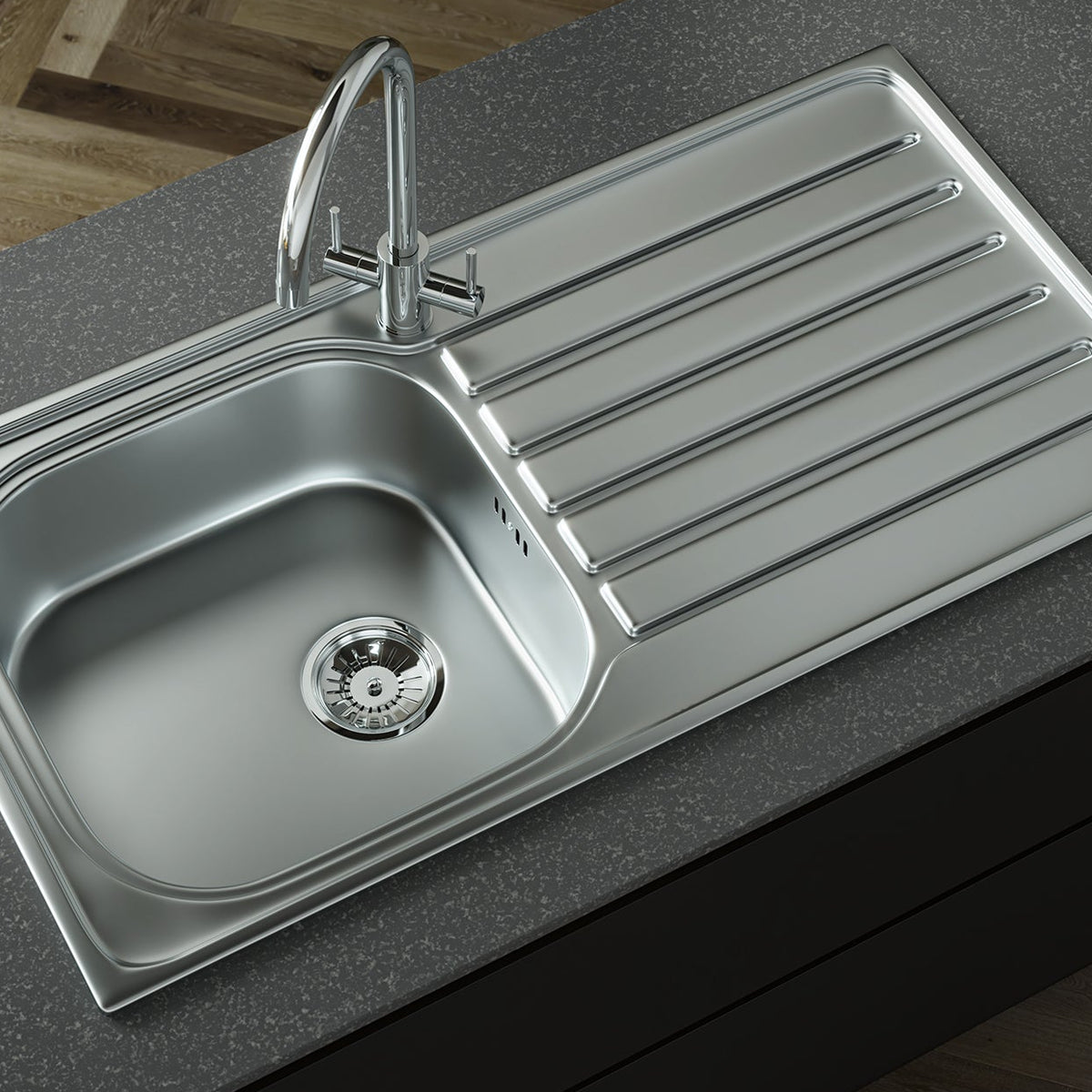 Ellsi Nur 1.0 Bowl Satin Stainless Steel Inset Kitchen Sink & Drainer ...
