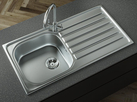 Ellsi Nur 1.0 Bowl Satin Stainless Steel Inset Kitchen Sink & Drainer Reversible 965mm x 500mm SATIN S/S PDT-000519-65 LS