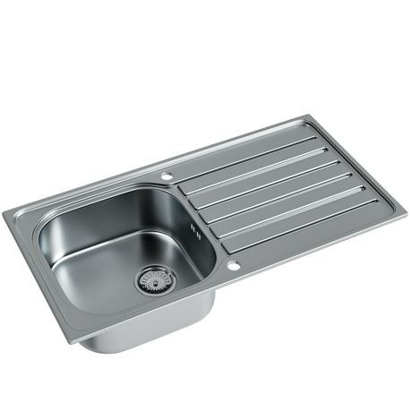 Ellsi Nur 1.0 Bowl Satin Stainless Steel Inset Kitchen Sink & Drainer Reversible 965mm x 500mm SATIN S/S PDT-000519-65