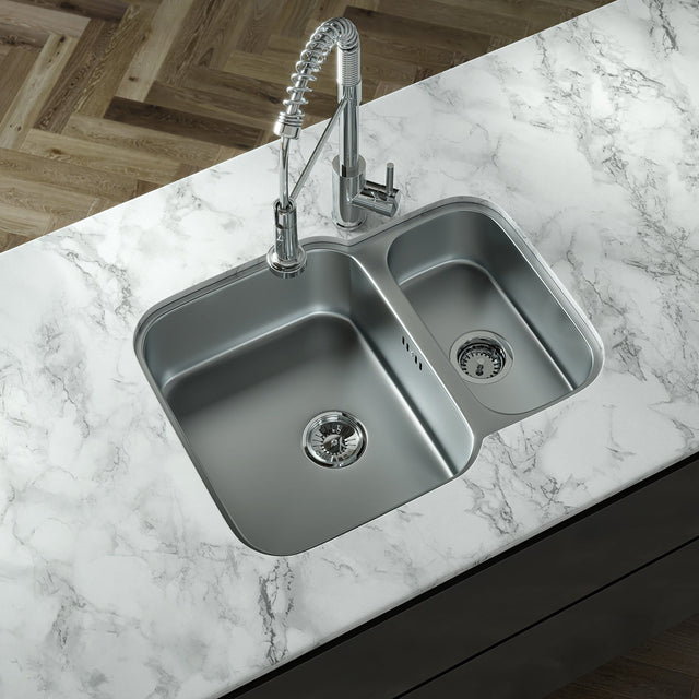 Ellsi Nur 1.5 Bowl Satin Stainless Steel Undermount Kitchen Sink 595mm x 460mm SATIN S/S PDT-000520-64-65 LS