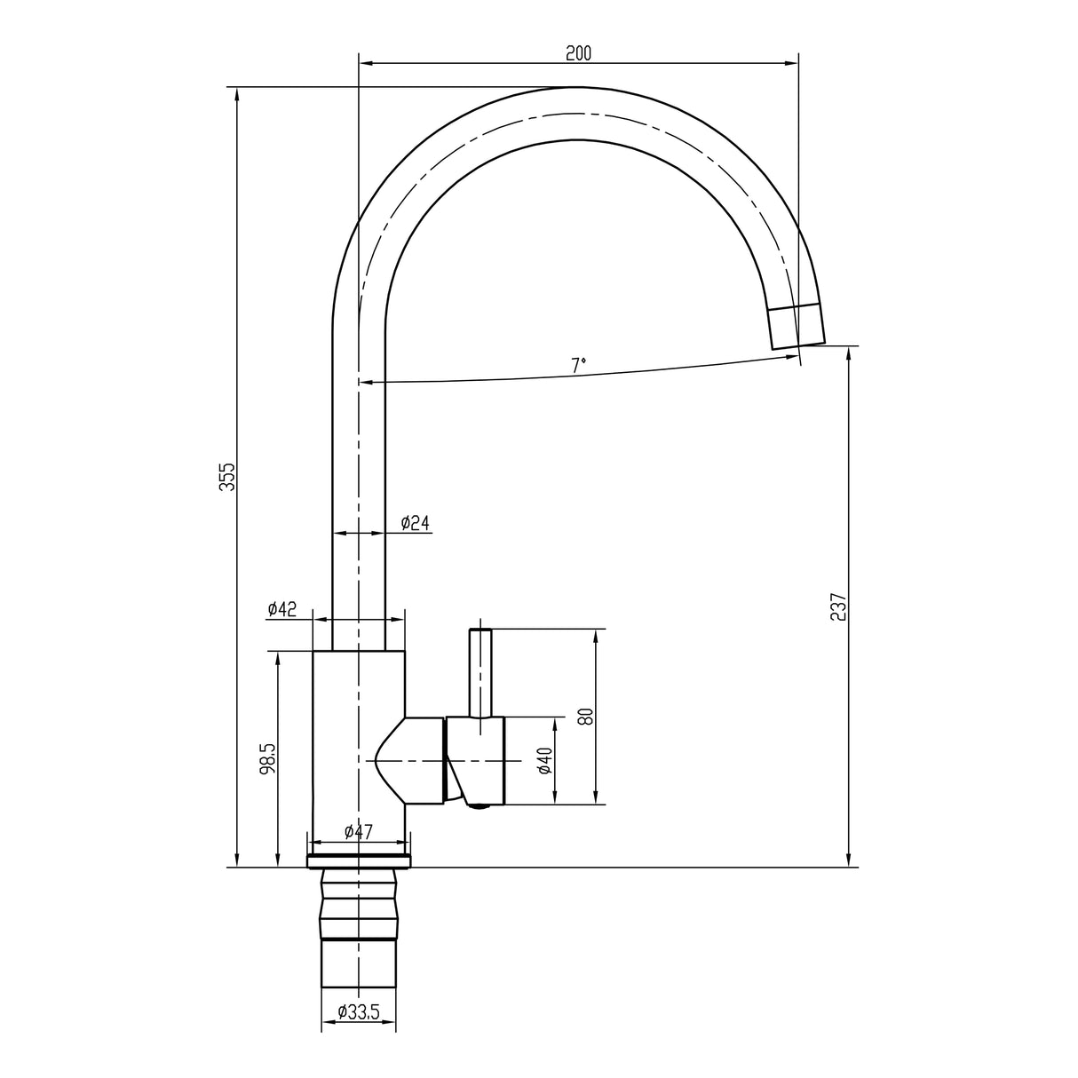 Top-Fix Vito Swan Neck Single Lever Kitchen Mixer Tap Brushed Brass PDT-001312 LD