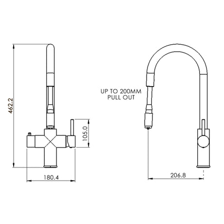 Ellsi Cygne 3in1 Instant Boiling Water Tap With Pull-Out Spout, Corner Boiler & Filter Matt Black PDT-001392-930-52 LD