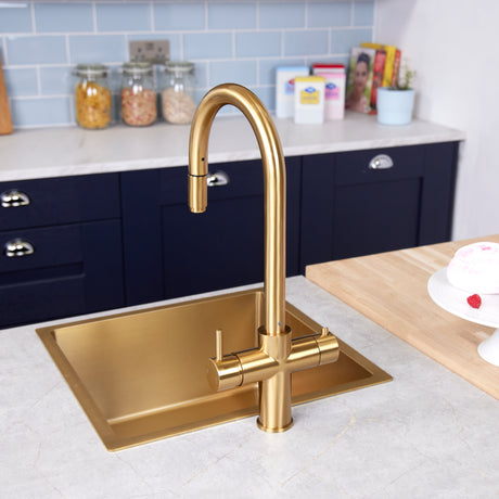 Ellsi Cygne 3in1 Instant Boiling Water Tap With Pull-Out Spout, Corner Boiler & Filter Brushed Brass PDT-001393-930-52_LS11