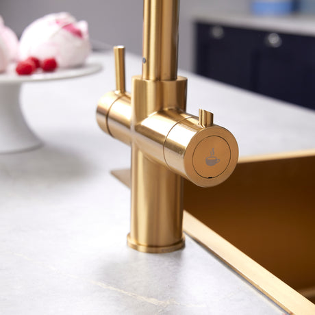 Ellsi Cygne 3in1 Instant Boiling Water Tap With Pull-Out Spout, Corner Boiler & Filter Brushed Brass PDT-001393-930-52_LS12