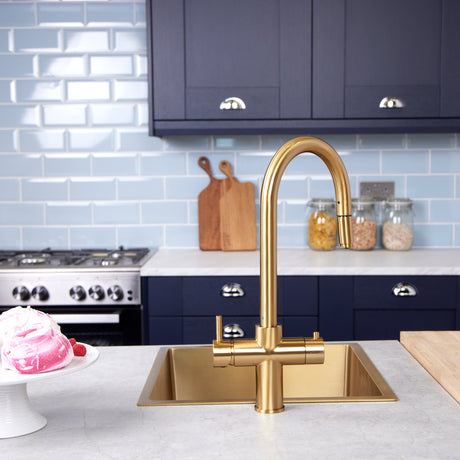 Ellsi Cygne 3in1 Instant Boiling Water Tap With Pull-Out Spout, Corner Boiler & Filter Brushed Brass PDT-001393-930-52_LS14