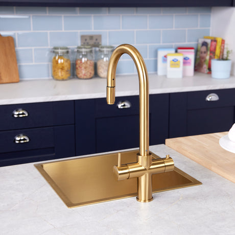 Ellsi Cygne 3in1 Instant Boiling Water Tap With Pull-Out Spout, Corner Boiler & Filter Brushed Brass PDT-001393-930-52_LS9
