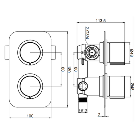 Ellsi Pinto 3-Outlet Thermostatic Concealed Shower Valve With Diverter Chrome CSV-01-CH LD