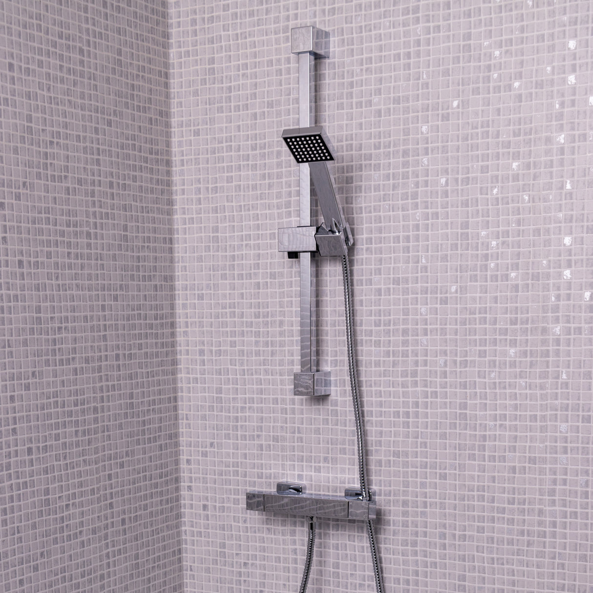 Ellsi Pour Square Thermostatic Bar Valve & Sliding Rail Shower Set Chrome SK-10-CH LS1