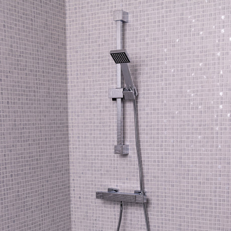 Ellsi Pour Square Thermostatic Bar Valve & Sliding Rail Shower Set Chrome SK-10-CH LS1
