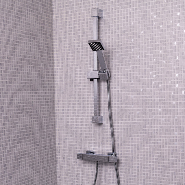 Ellsi Pour Square Thermostatic Bar Valve & Sliding Rail Shower Set Chrome SK-10-CH LS1