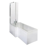 Nuie L-Shaped Shower Bath With Bath Screen & Acrylic Front Bath Panel White SBATH05