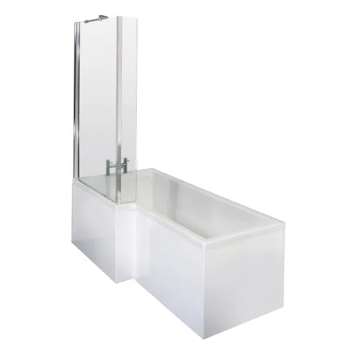 Nuie L-Shaped Shower Bath With Bath Screen & Acrylic Front Bath Panel White SBATH28