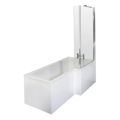 Nuie L-Shaped Shower Bath With Bath Screen & Acrylic Front Bath Panel White SBATH29