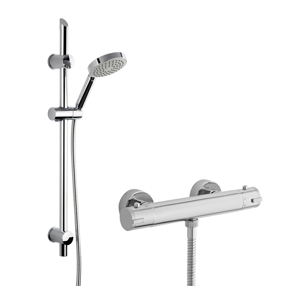 Nuie Minimalist Thermostatic Bar Valve & Single-Function Round Shower Set Chrome SBR65BV1