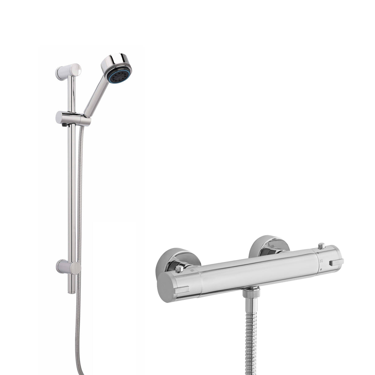 Nuie Minimalist Thermostatic Bar Valve & Multi-Function Shower Set - Adjustable brackets Chrome SBR82BV1