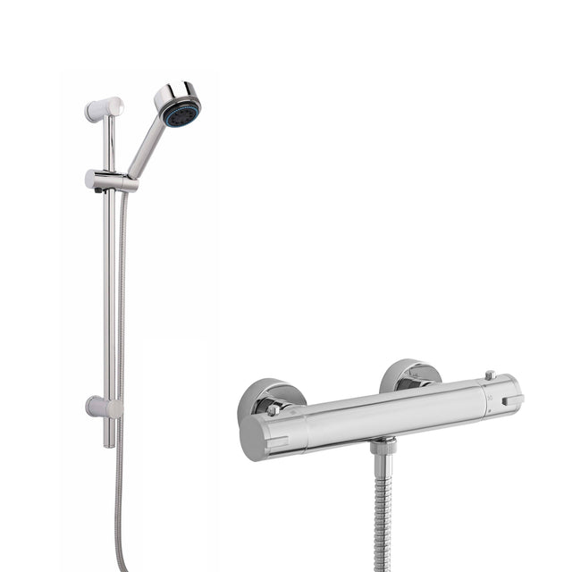 Nuie Minimalist Thermostatic Bar Valve & Multi-Function Shower Set - Adjustable brackets Chrome SBR82BV1