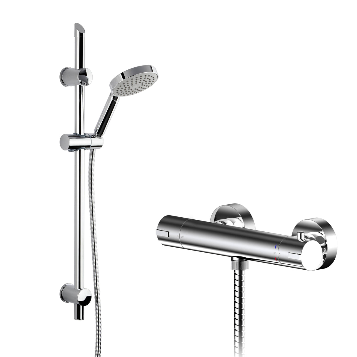 Nuie Arvan Thermostatic Bar Valve & Single-Function Round Shower Set Chrome SBR85BV1