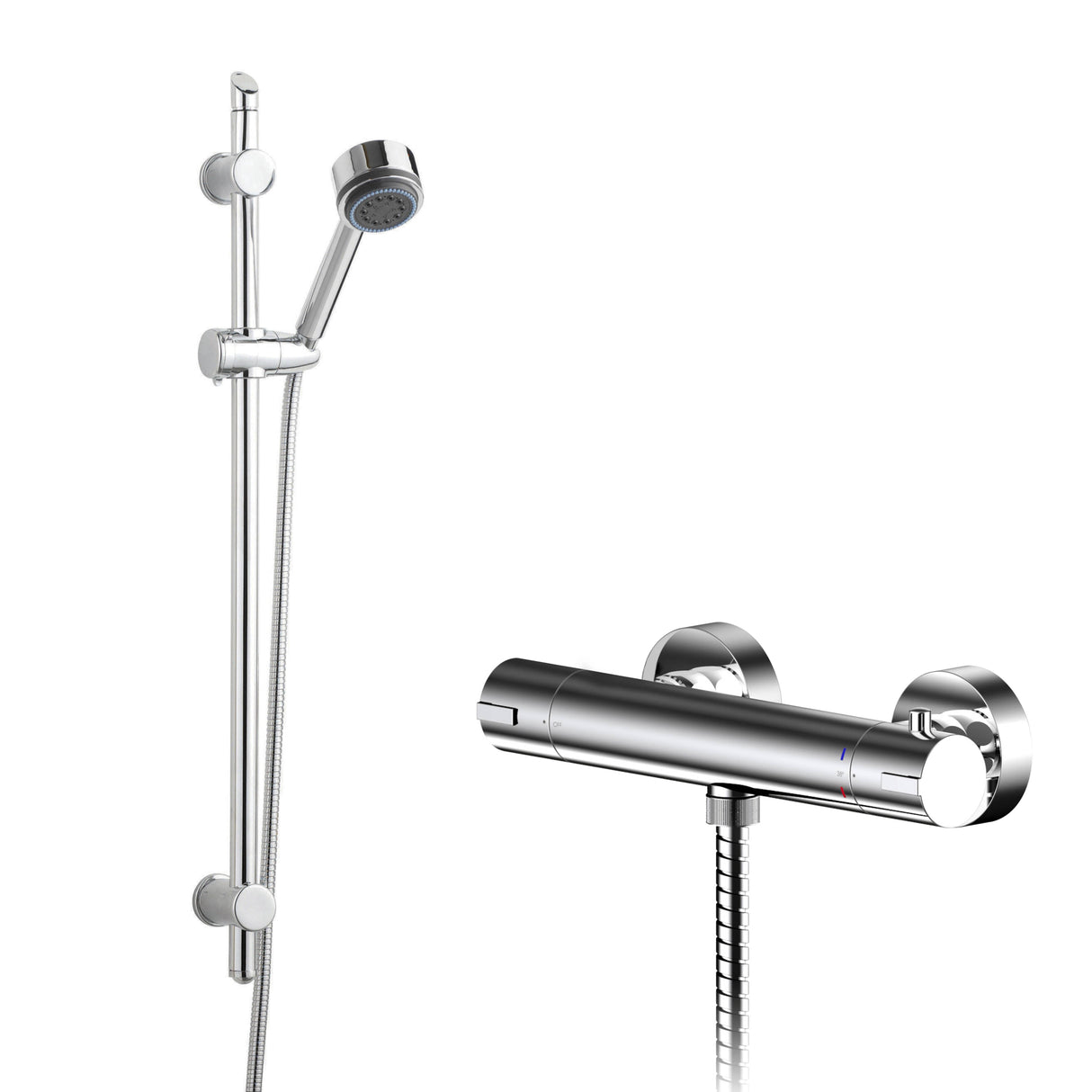 Nuie Arvan Thermostatic Bar Valve & Multi-Function Round Shower Set H740mm Chrome SBR86BV1