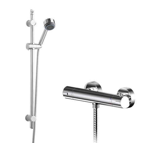Nuie Arvan Thermostatic Bar Valve & Multi-Function Round Shower Set H740mm Chrome SBR86BV1