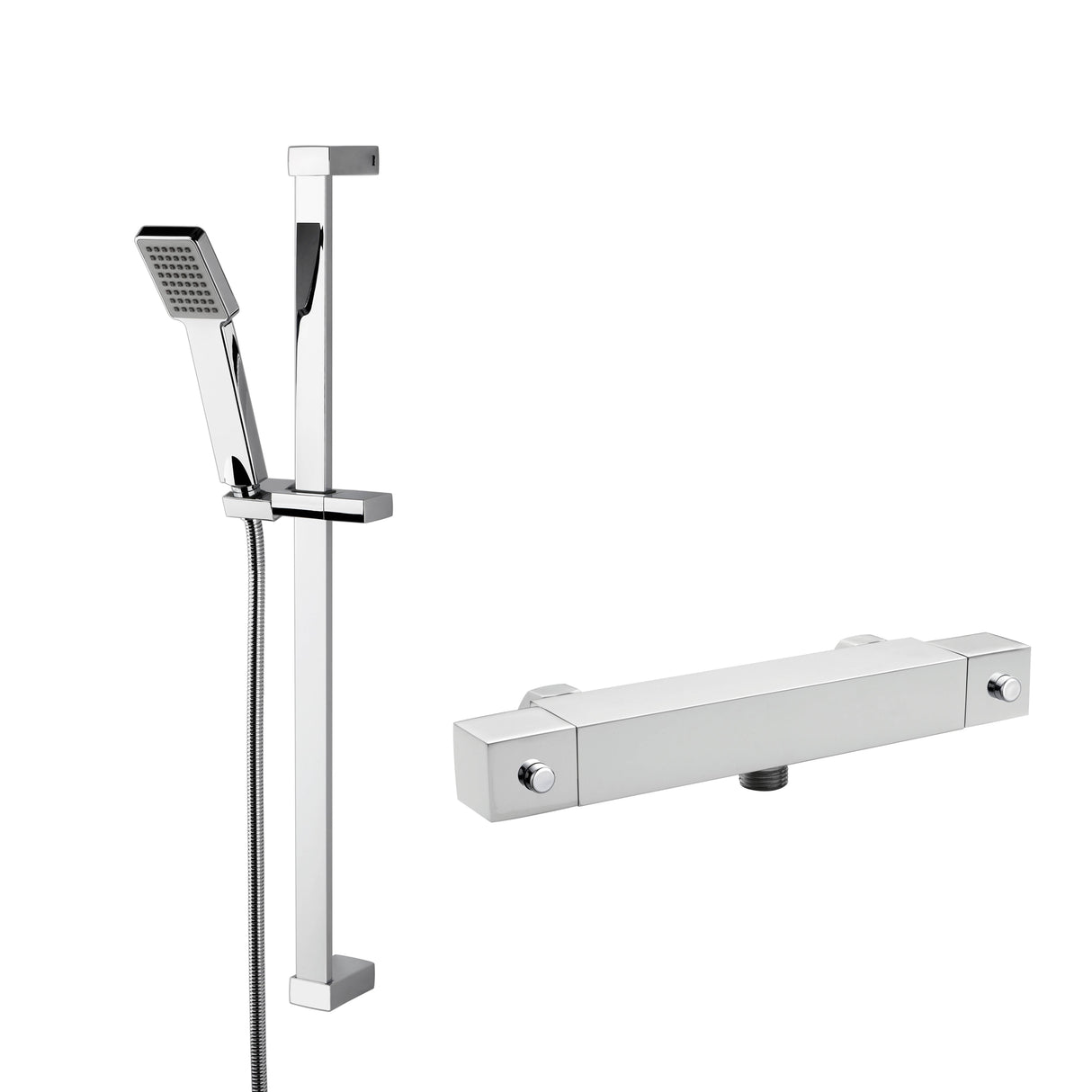 Nuie Square Thermostatic Bar Shower Valve & Shower Kit Chrome SBS68BV1