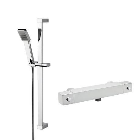 Nuie Square Thermostatic Bar Shower Valve & Shower Kit Chrome SBS68BV1