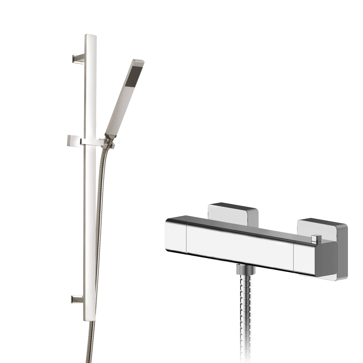 Nuie Windon Square Thermostatic Bar Shower Valve & Minimalist Shower Kit Chrome SBS94BV1