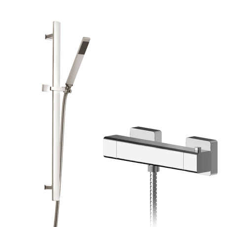Nuie Windon Square Thermostatic Bar Shower Valve & Minimalist Shower Kit Chrome SBS94BV1