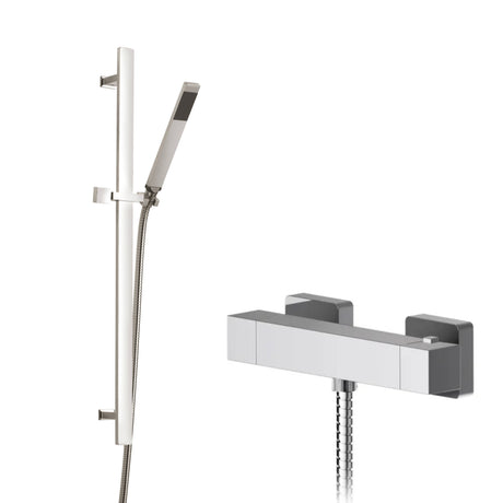 Nuie Sanford Square Thermostatic Bar Shower Valve & Minimalist Shower Kit Chrome SBS96BV1