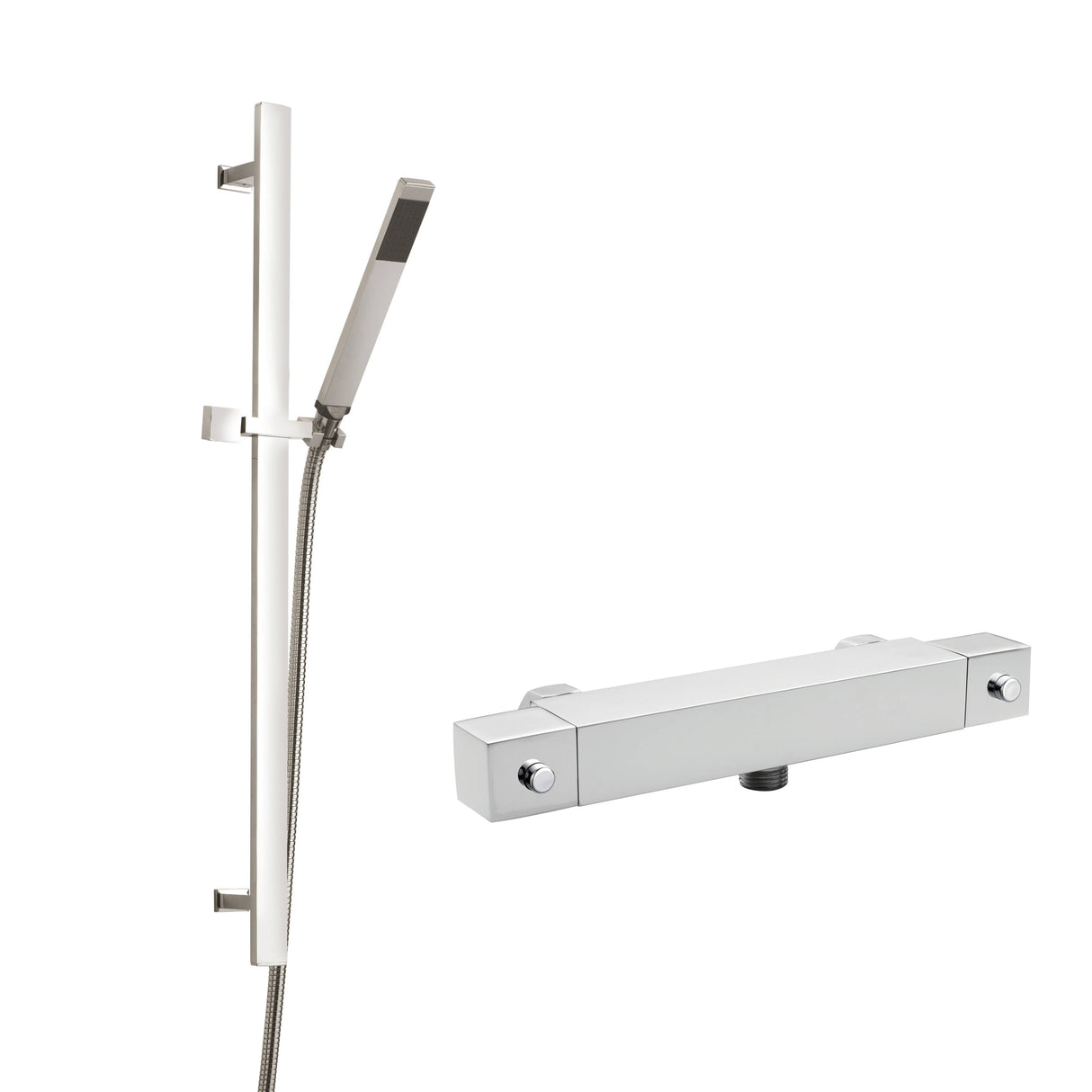 Nuie Square Thermostatic Bar Shower Valve & Minimalist Shower Kit Chrome SBS98BV1