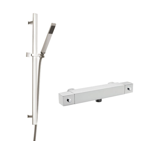 Nuie Square Thermostatic Bar Shower Valve & Minimalist Shower Kit Chrome SBS98BV1
