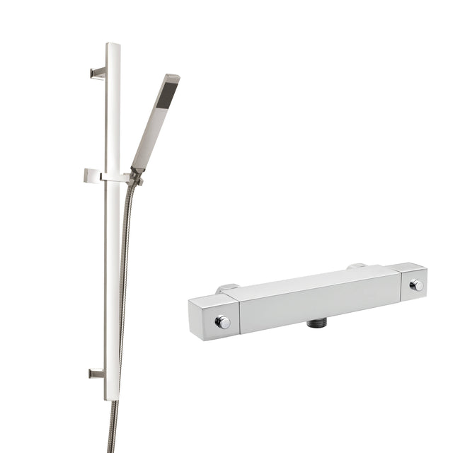 Nuie Square Thermostatic Bar Shower Valve & Minimalist Shower Kit Chrome SBS98BV1