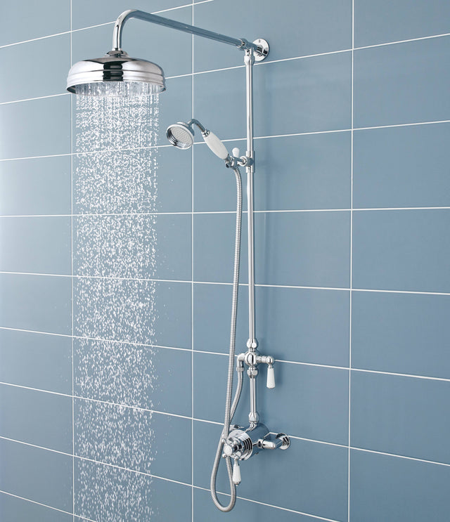 Nuie Dual Traditional 2-Outlet Thermostatic Exposed Shower Valve & Rigid Riser Shower Set Chrome SBT130DU1 LS