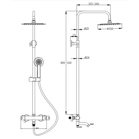 Ellsi Santana Round 3 Outlet Thermostatic Bath Shower Set Chrome SK-07-CH LD