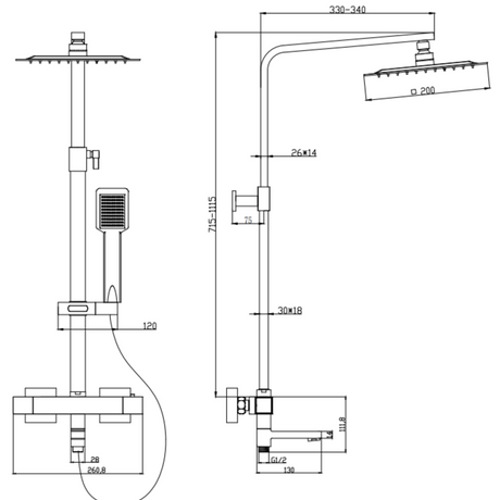 Ellsi Socorro Square 3 Outlet Thermostatic Bath Shower Set Chrome SK-06-CH LD