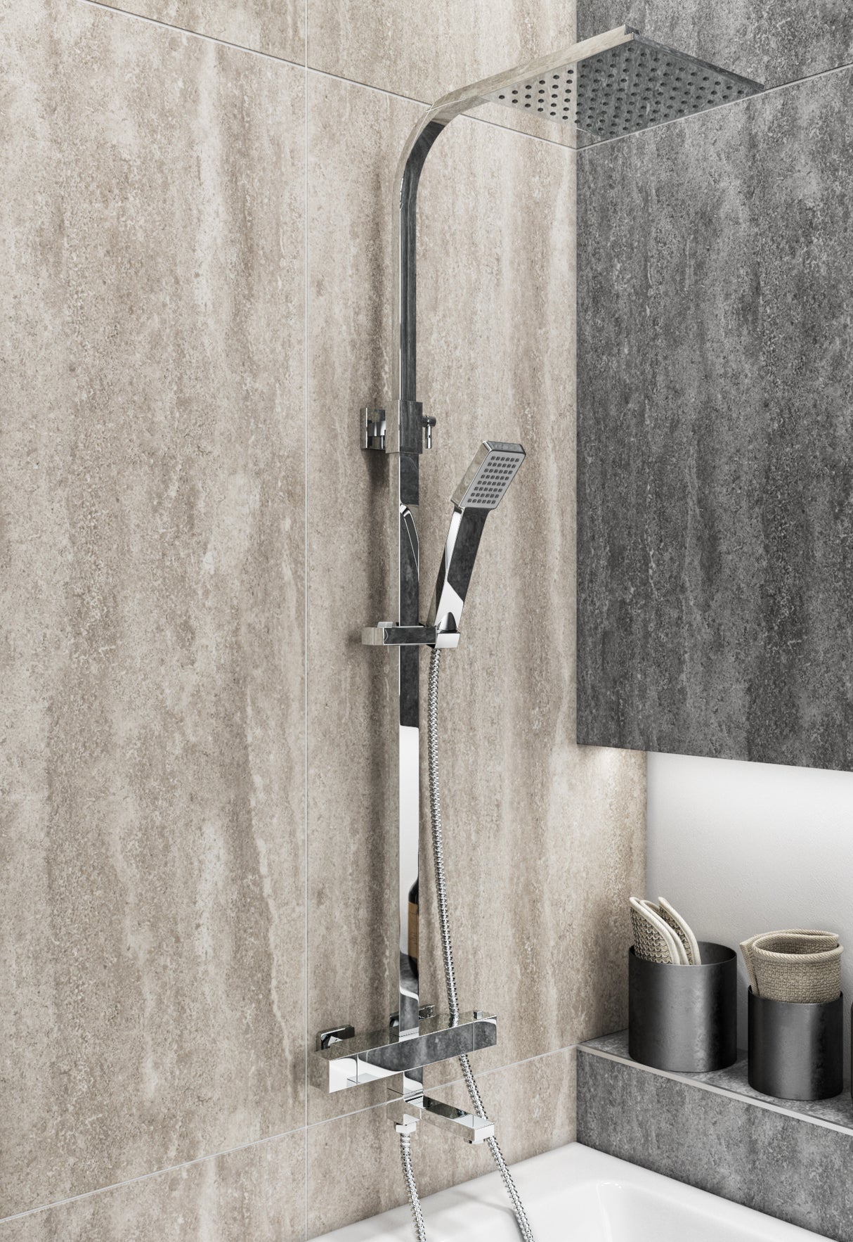 Ellsi Socorro Square 3 Outlet Thermostatic Bath Shower Set Chrome SK-06-CH LS