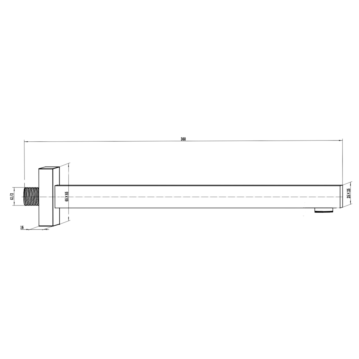 Ellsi Veda Square Wall mounted Shower Arm 360mm Chrome ARM-01-CH LD