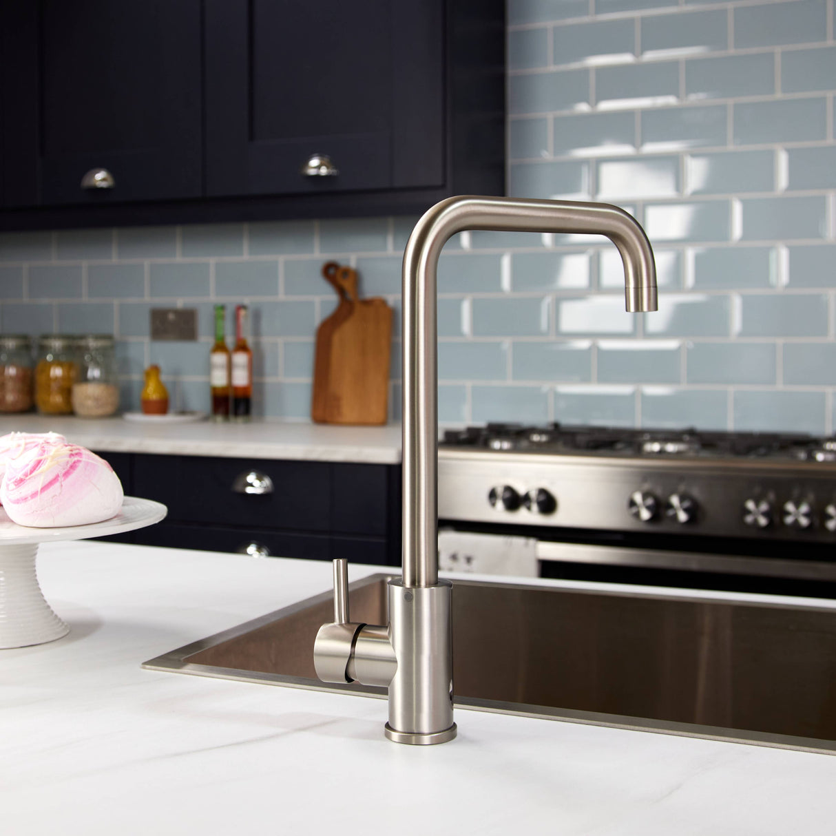 Top-Fix Vito Square Neck Single Lever Kitchen Mixer Tap Brushed Steel PDT-001328 LS1