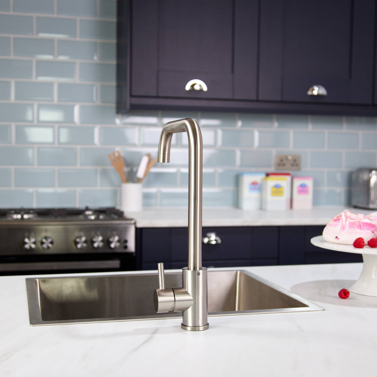 Top-Fix Vito Square Neck Single Lever Kitchen Mixer Tap Brushed Steel PDT-001328 LS2