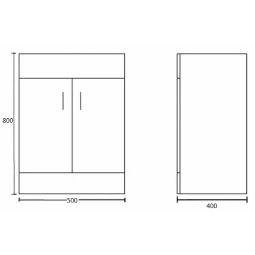 Nuie Eden 500mm Floor Standing 2 Door Vanity Unit & Basin Gloss White VTMW500E LD