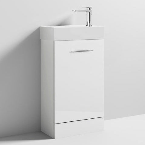 Nuie Mayford 480mm Floor Standing 1 Door Vanity Unit & Basin Gloss White Gloss White VTY058_2