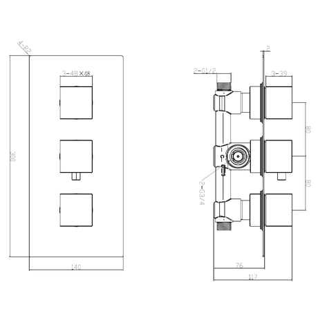 Ellsi Veda 2-Outlet Thermostatic Concealed Shower Valve Chrome CSV-03-CH LD