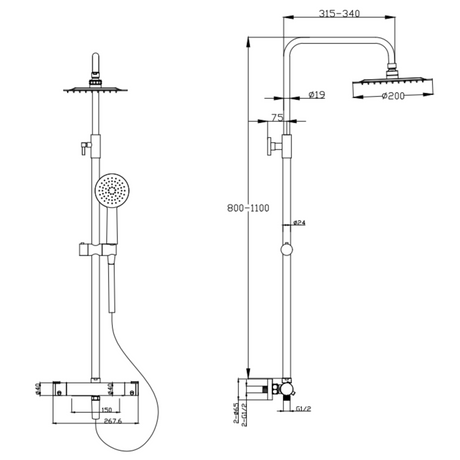 Ellsi Videira Round 2 Outlet Exposed Thermostatic Shower Set Chrome SK-05-CH LD