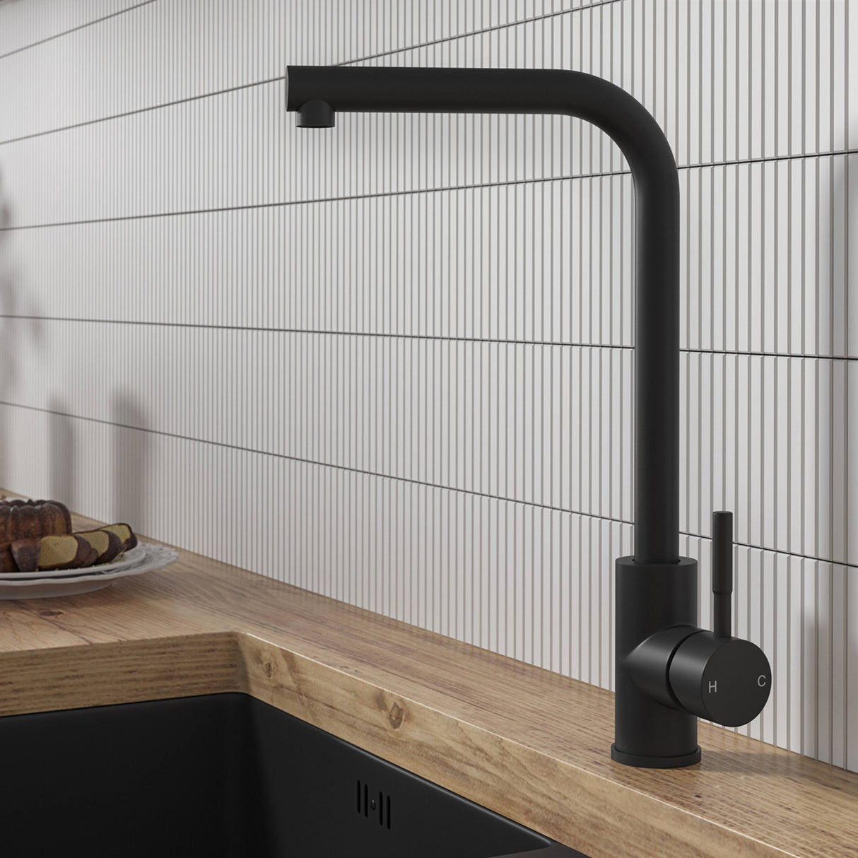 Ellsi Vito L- Neck Single Lever Kitchen Mixer Tap MATT BLACK VIT-03-MB LS