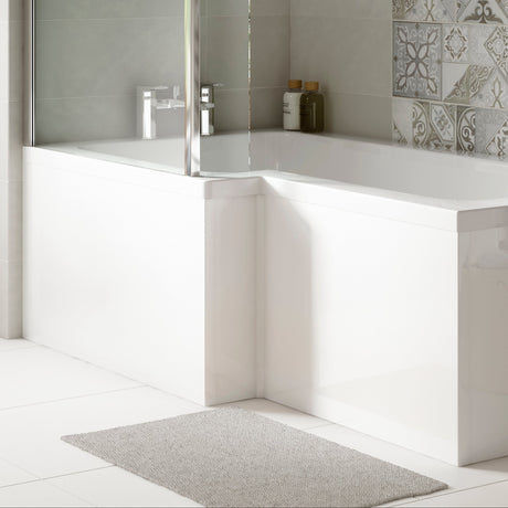 Nuie Acrylic L-Shaped Shower Bath Front Panel Gloss White WBS304 LS