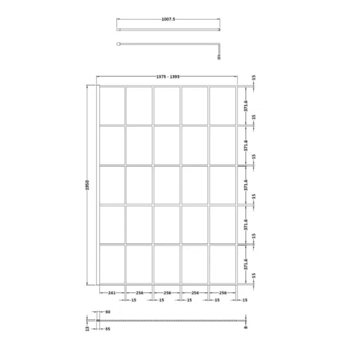 Hudson Reed 8mm Framed Wetroom Screen - Wall Fixed - Matt Black WRSF14 LD